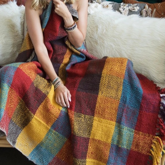 Spiced Cha Chunky Yarn Multicolor Plaid Throw Blanket - Picture 3 of 11